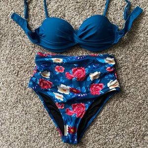 Cupshe Floral High Waisted Bikini Set